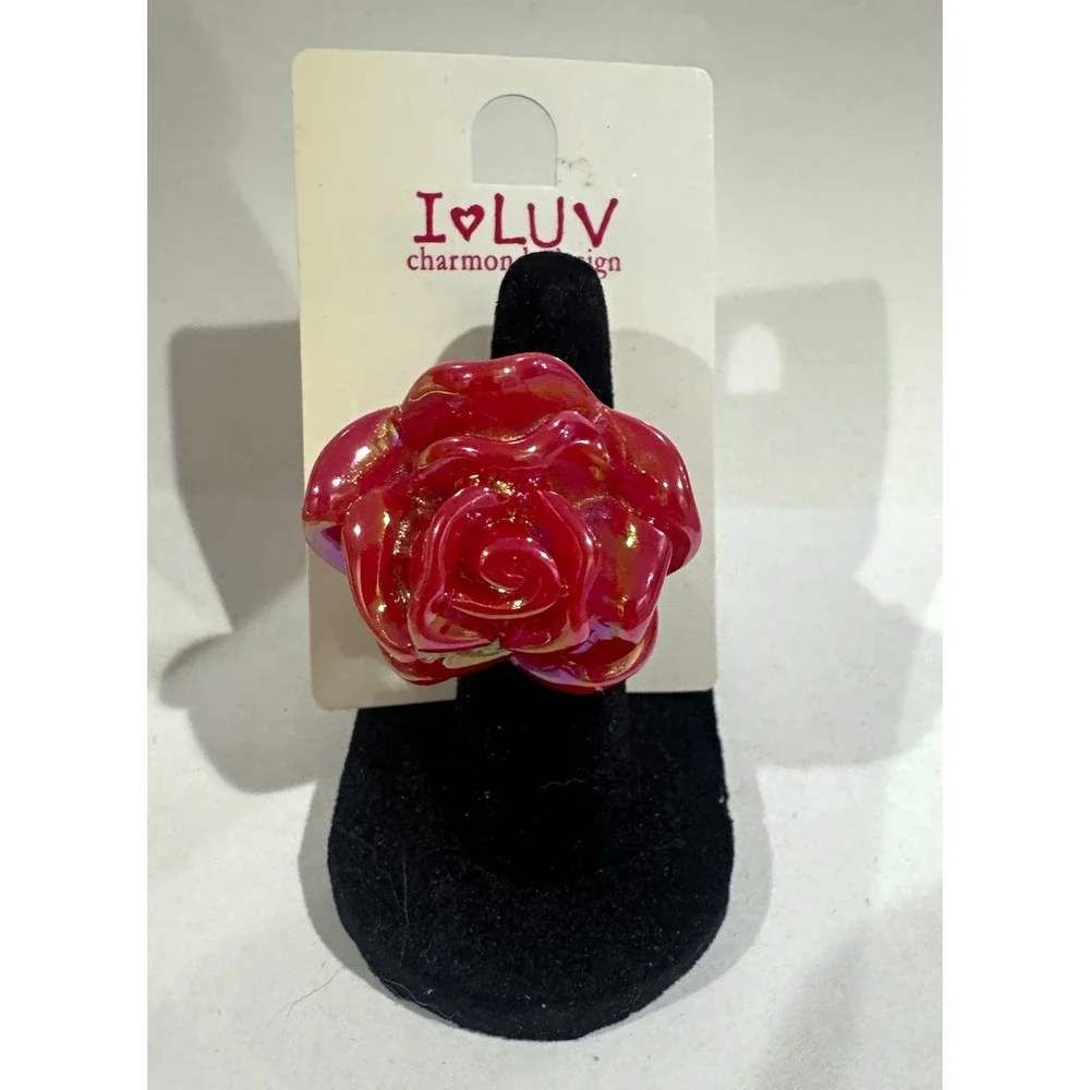 I LUV Charmonde Red Rose Flower Statement Ring Size 7 CH-6R04-002AM